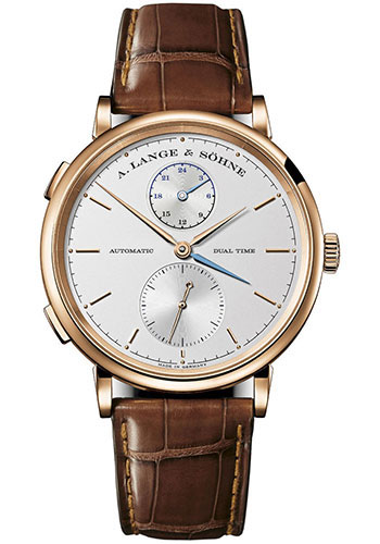 A. Lange & Söhne Saxonia Dual Time Watch - 40mm Rose Gold Case - Silver Dial - Brown Alligator Strap
