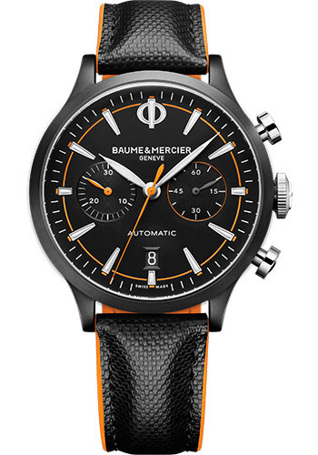 Baume & Mercier Capeland Automatic Watch - Chronograph - Date - 42 mm Black ADLC and Steel Case - Black Dial - Black Calfskin Strap