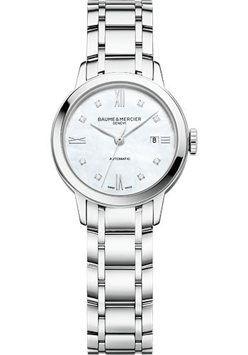 Baume & Mercier Classima Automatic Watch - Date - Diamond-Set - 27 mm Steel Case - Diamond Mother-Of-Pearl Dial - Steel Bracelet