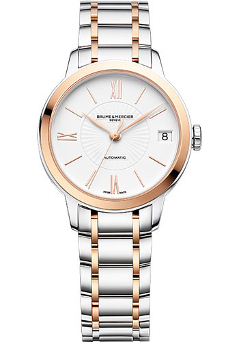 Baume & Mercier Classima Automatic Watch - Date - Pink Gold Capped - 31 mm Pink Gold Capped Steel Case - White Dial - Two-Tone Bracelet