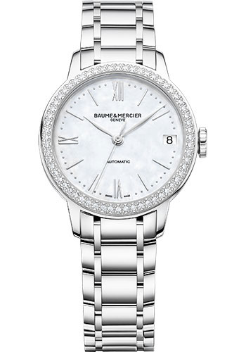 Baume & Mercier Classima Automatic Watch - Date - Diamond-Set - 31 mm Steel Case - White Mother-Of-Pearl Dial - Steel Bracelet