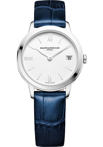 Baume & Mercier Classima Quartz Watch - Date Display - 31 mm Steel Case - White Dial - Blue Calfskin Strap