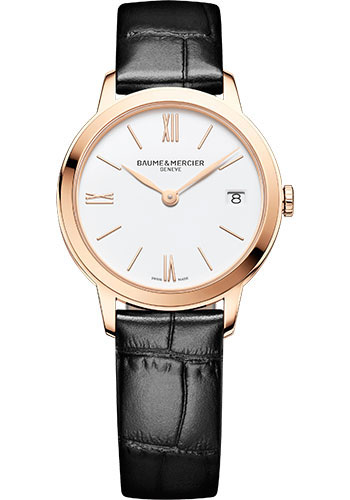 Baume & Mercier Classima Quartz Watch - Date Display - 31 mm Steel Pink Gold Plated Case - Dial - Black Calfskin Strap