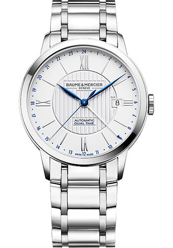 Baume & Mercier Classima Automatic Watch - Dual Time - Date Display - 40 mm Steel Case - Silver Dial - Steel Bracelet