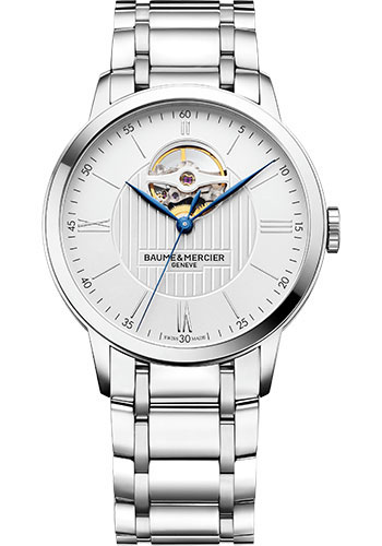 Baume & Mercier Classima Automatic Watch - Open Balance - 40 mm Steel Case - Silver Dial - Steel Bracelet