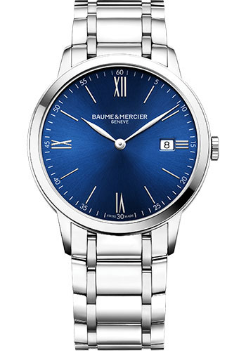 Baume & Mercier Classima Quartz Watch - Date Display - 40 mm Steel Case - Blue Dial - Steel Bracelet