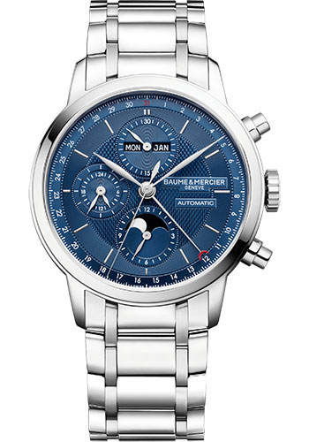Baume & Mercier Classima Automatic Watch - Chronograph - 42 mm Steel Case - Blue Dial - Steel Bracelet