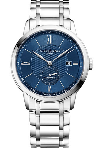 Baume & Mercier Classima Automatic Watch - Small Seconds - Date - 42 mm Steel Case - Blue Dial - Steel Bracelet