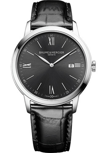 Baume & Mercier Classima Quartz Watch - Date Display - 42 mm Steel Case - Dial - Black Calfskin Strap
