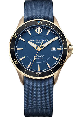 Baume & Mercier Clifton Club Automatic Watch - Date Display - Bronze - 42 mm Bronze Case - Blue Dial - Brown Calfskin Strap