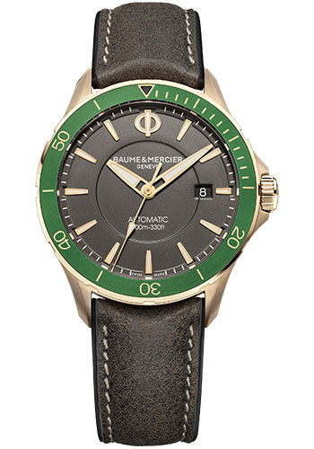 Baume & Mercier Clifton Club Automatic Watch - Date Display - Bronze - 42 mm Bronze Case - Gray Dial - Gray Calfskin Strap