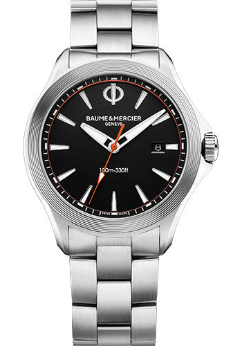 Baume & Mercier Clifton Club Quartz Watch - Date Display - 42 mm Steel Case - Black Dial - Steel Bracelet