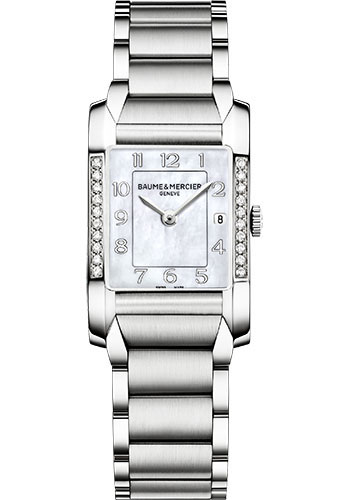 Baume & Mercier Hampton Quartz Watch - Date Display - Diamond-Set - 34.5 x 22 mm Steel Case - Mother-Of-Pearl Dial - Steel Bracelet