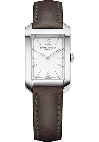 Baume & Mercier Hampton Quartz Watch - 35 x 22 mm Steel Case - Silver Dial - Licorice Calfskin Strap