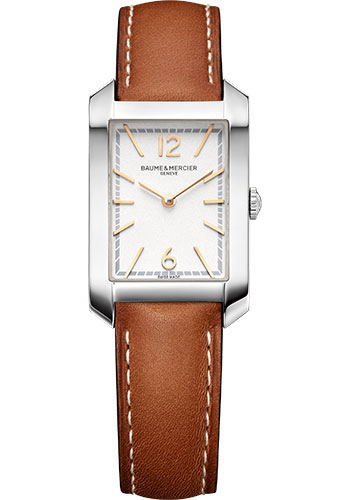 Baume & Mercier Hampton Quartz Watch - 35 x 22 mm Steel Case - Silver Dial - Light Brown Calfskin Strap