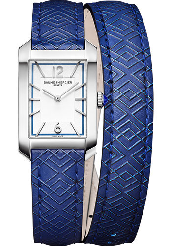 Baume & Mercier Hampton Quartz Watch - 35 x 22 mm Steel Case - Silver Dial - Blue Calfskin Strap