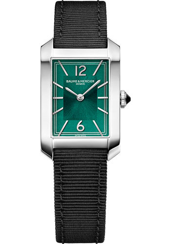 Baume & Mercier Hampton Quartz Watch - 35 x 22 mm Steel Case - Green Dial - Black Canvas Strap