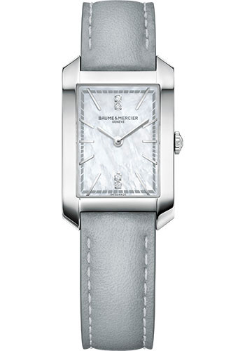 Baume & Mercier Hampton Quartz Watch - Diamond-Set - Mother-of-Pearl - 35 x 22 mm Steel Case - Diamond White Mother-Of-Pearl Dial - Blue Calfskin Strap