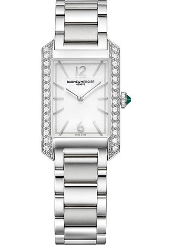 Baume & Mercier Hampton Quartz Watch - Diamond-Set - 35 x 22 mm Steel Case - Silver Dial - Steel Bracelet