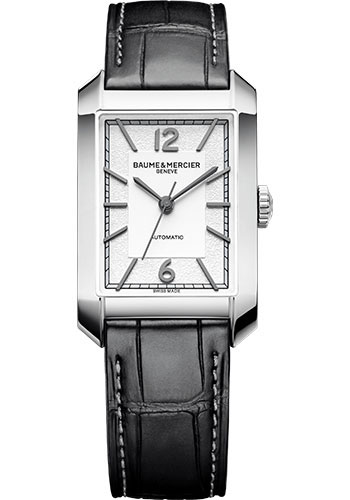 Baume & Mercier Hampton Automatic Watch - 43 x 27.5 mm Steel Case - Silver Dial - Black Alligator Strap