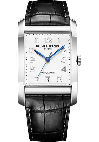 Baume & Mercier Hampton Automatic Watch - Date Display - 47 x 31 mm Steel Case - Off-White Dial - Black Alligator Strap