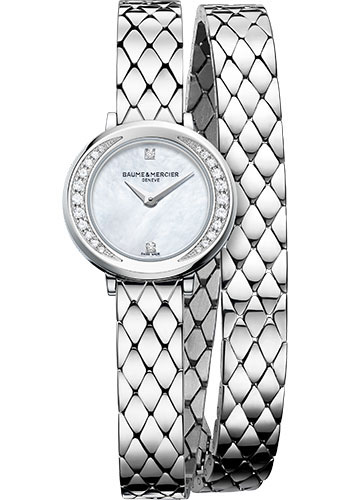 Baume & Mercier Petite Promesse Quartz Watch - Diamond-Set - Mother-of-Pearl - 22 mm Steel Case - Diamond Mother-Of-Pearl Dial - Steel Bracelet