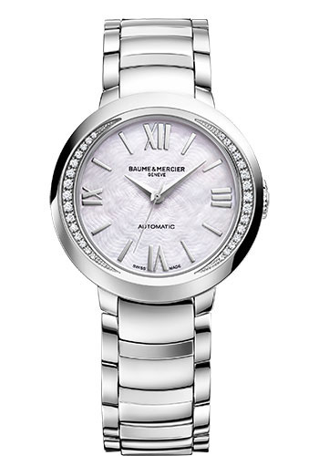 Baume & Mercier Promesse Automatic Watch - Diamond-Set - Mother-of-Pearl - 30 mm Steel Case - Mother-Of-Pearl Dial - Steel Bracelet
