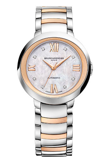 Baume & Mercier Promesse Automatic Watch - Diamond-Set - 30 mm Pink Gold Capped Steel Case - Diamond Mother-Of-Pearl Dial - Two-Tone Bracelet