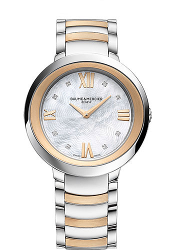 Baume & Mercier Promesse Quartz Watch - Diamond-Set - 34 mm Pink Gold Capped Steel Case - Diamond Mother-Of-Pearl Dial - Two-Tone Bracelet