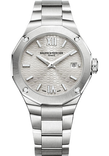 Baume & Mercier Riviera Quartz Watch - Date Display - Diamond-Set - 36 mm Steel Case - Silver Dial - Steel Bracelet