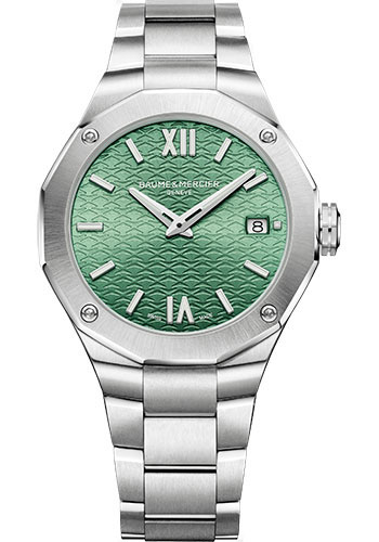 Baume & Mercier Riviera Quartz Watch - Date Display - 36mm Steel Case - Green Dial - Steel Bracelet