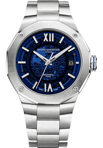 Baume & Mercier Riviera Automatic Watch - Date Display - 42mm Steel Case - Blue Dial - Steel Bracelet