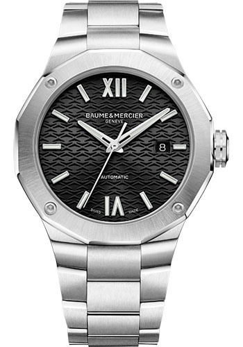 Baume & Mercier Riviera Automatic Watch - Date Display - 42mm Steel Case - Black Dial - Steel Bracelet