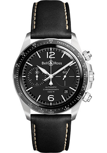Bell & Ross BR V2-94 Black Steel Watch - Calfskin Strap