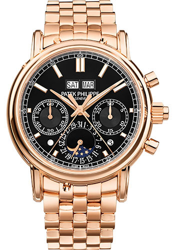 Patek Philippe Grand Complications Split Seconds Chronograph Pertetual Calendar Watch - 40.2mm Rose Gold Case - Black Dial - Rose Gold Bracelet