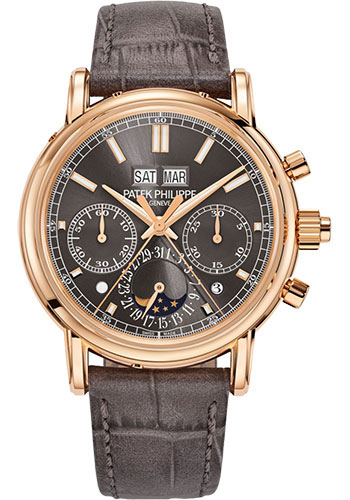 Patek Philippe Grand Complications Split Seconds Chronograph Pertetual Calendar Watch - 40.2mm Rose Gold Case - Grey Dial - Grey Strap