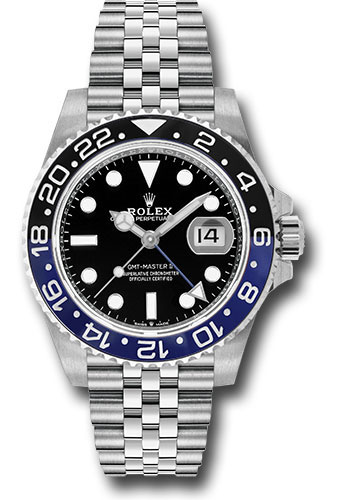 Rolex Steel GMT-Master II 40 Watch - Black And Blue Batman Bezel - Black Dial - Jubilee Bracelet