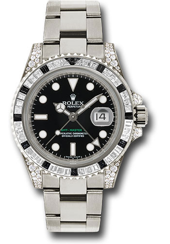 Rolex White Gold GMT-Master II 40 Watch - Diamond And Black Sapphire Bezel - Black Dial - Oyster Bracelet