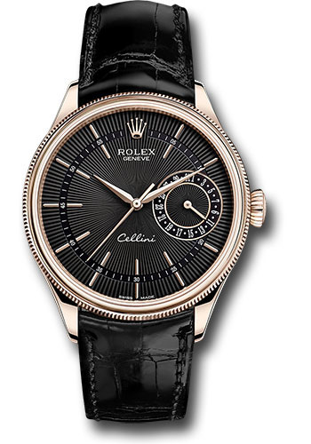 Rolex Cellini Date Watch - Everose Gold - Black Dial - Black Leather Strap