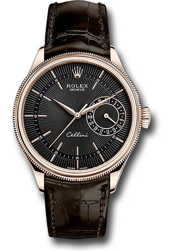 Rolex Cellini Date Watch - Everose - Black Dial - Brown Leather Strap