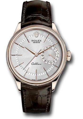 Rolex Cellini Date Watch - Everose Gold - Silver Dial - Brown Leather Strap