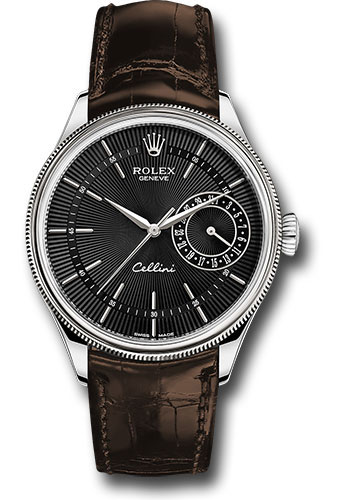 Rolex Cellini Date Watch - White Gold - Black Dial - Brown Leather Strap