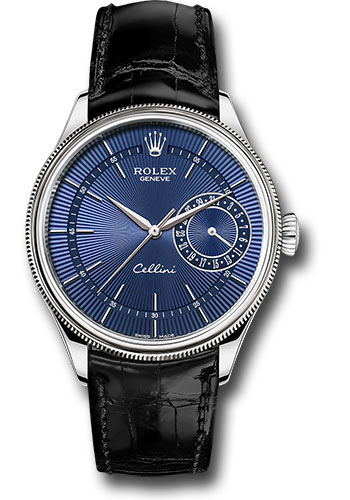 Rolex Cellini Date Watch - White Gold - Blue Dial - Black Leather Strap