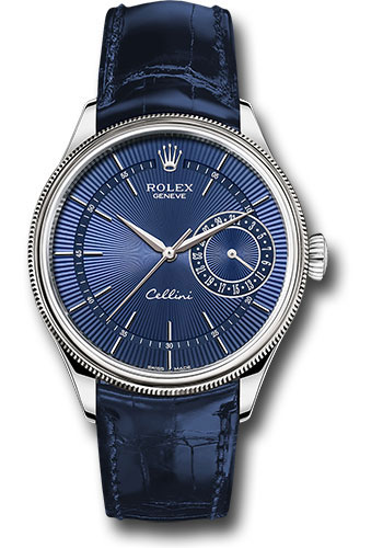 Rolex Cellini Date Watch - White Gold - Blue Dial - Blue Leather Strap