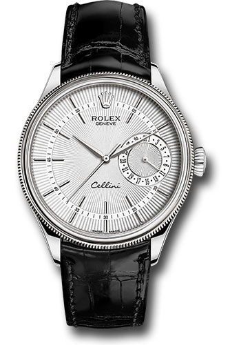Rolex Cellini Date Watch - White Gold - Silver Dial - Black Leather Strap