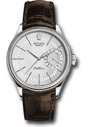 Rolex Cellini Date Watch - White Gold - Silver Dial - Brown Leather Strap