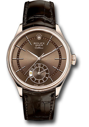 Rolex Cellini Dual Time Watch - Everose - Brown Dial - Brown Leather Strap