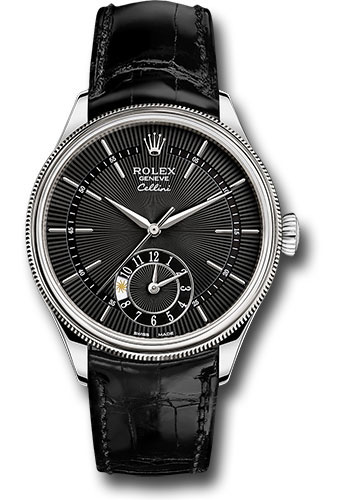 Rolex Cellini Dual Time Watch - White Gold - Black Dial - Black Leather Strap