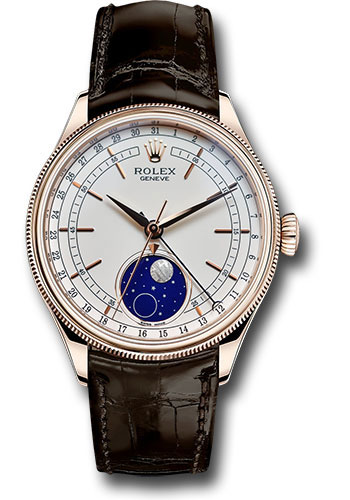 Rolex Cellini Moonphase Watch - Everose Gold - White Dial - Tobacco Leather Strap