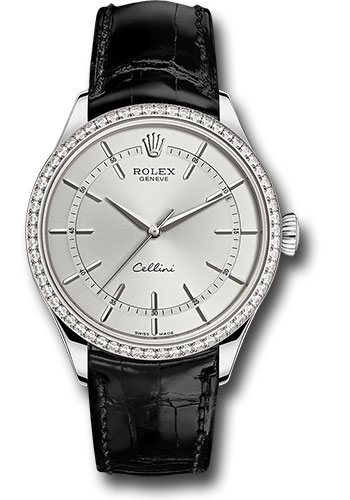 Rolex Cellini Time Watch - White Gold - Rhodium Dial - Black Leather Strap